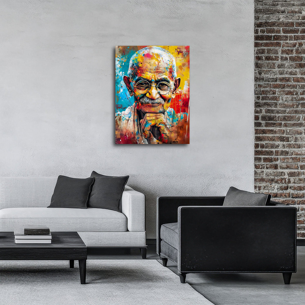 Quadro Gandhi colorato ambientato