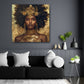 Ritratto donna africana corona oro gioielli eleganti quadro