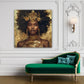 Ritratto donna africana corona oro gioielli eleganti quadro