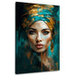Ritratto donna astratto moderno turbante colori oro turchese quadro