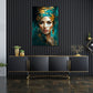 Ritratto donna astratto moderno turbante colori oro turchese quadro