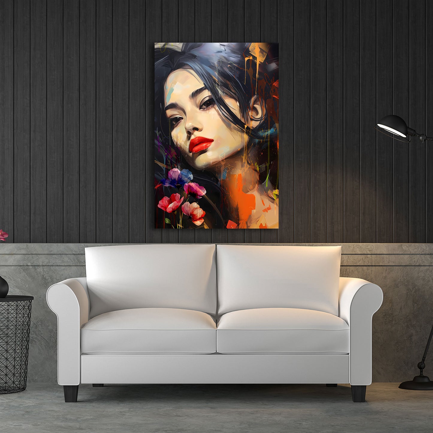 Ritratto donna fiori arte moderna quadro