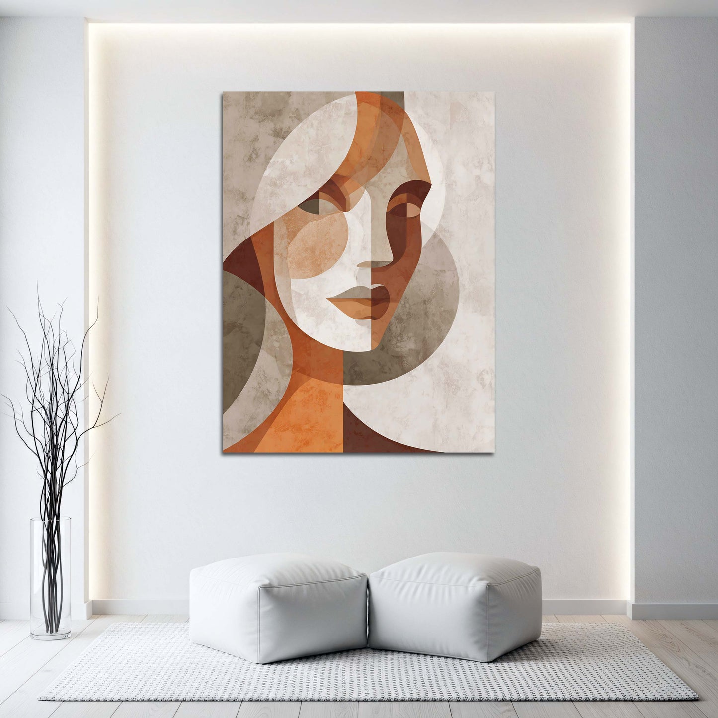 Ritratto femminile astratto stile geometrico toni caldi quadro