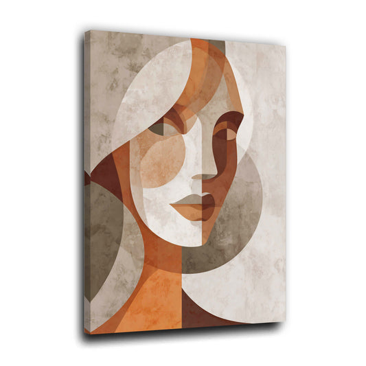 Ritratto femminile astratto stile geometrico toni caldi quadro