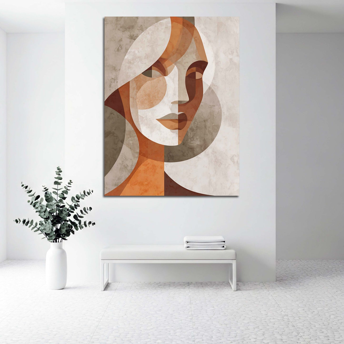 Ritratto femminile astratto stile geometrico toni caldi quadro