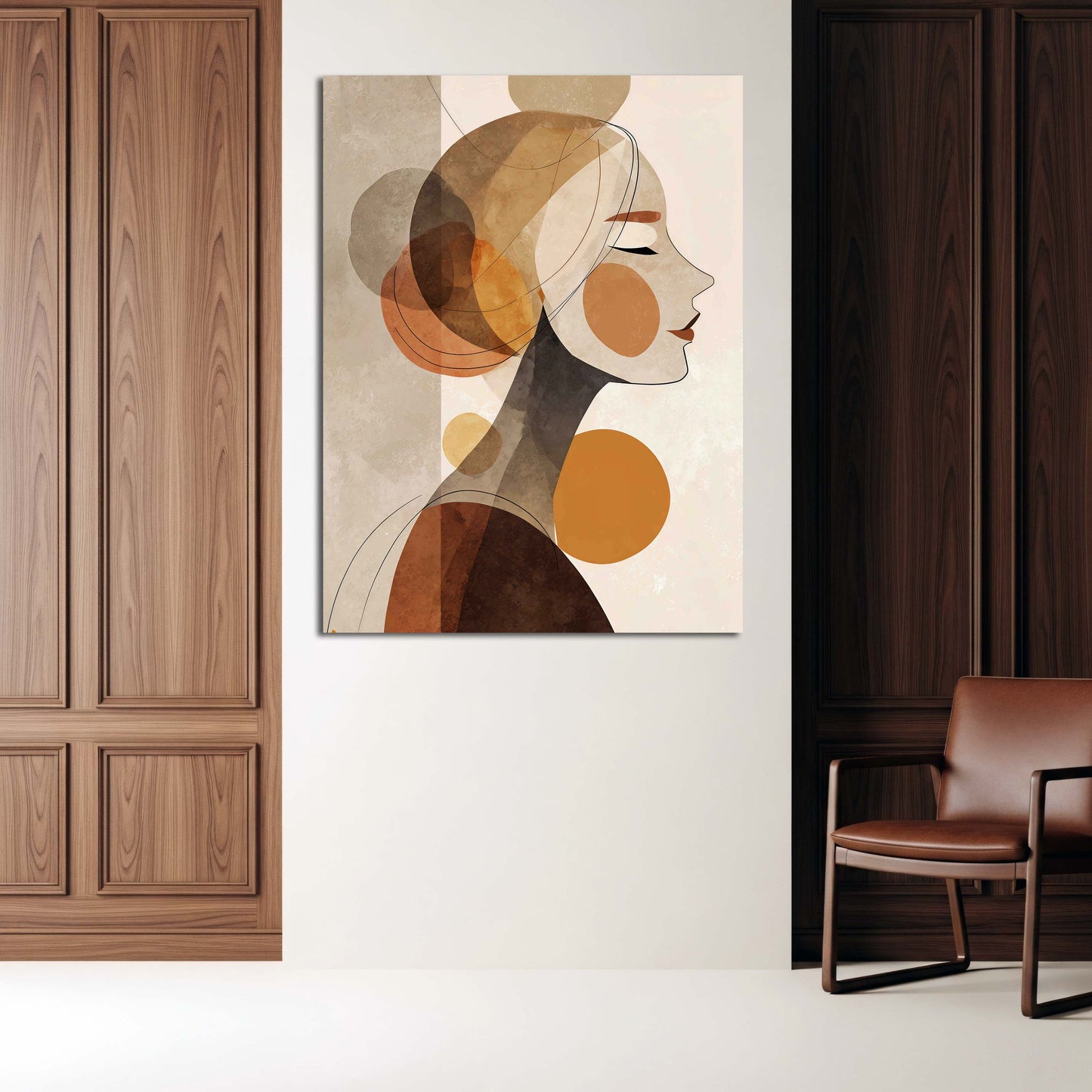 Ritratto femminile profilo astratto colori caldi circolari quadro