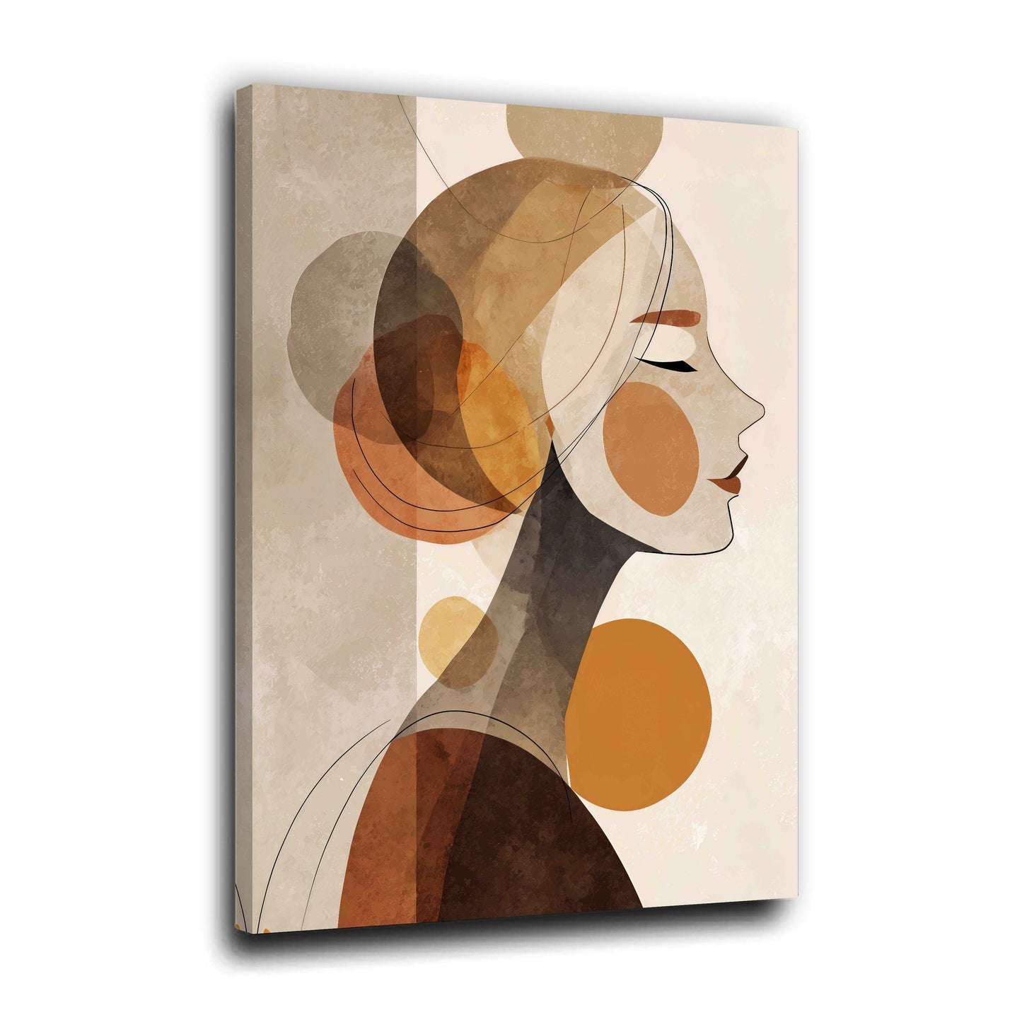 Ritratto femminile profilo astratto colori caldi circolari quadro