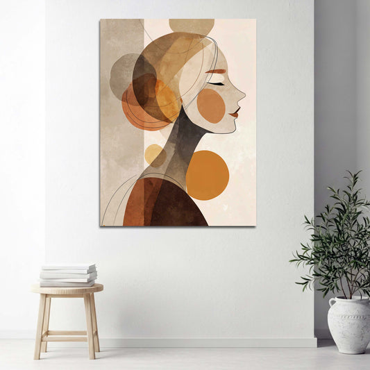 Ritratto femminile profilo astratto colori caldi circolari quadro