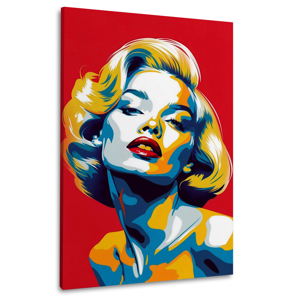 Ritratto femminile retrò Pop Art con riccioli rosso e blu quadro