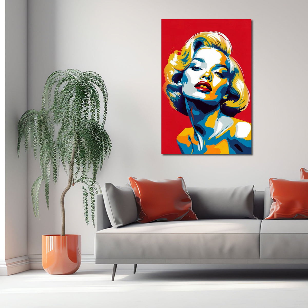 Ritratto femminile retrò Pop Art con riccioli rosso e blu quadro