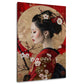 Ritratto geisha kimono rosso con fiori e cerchio oro quadro