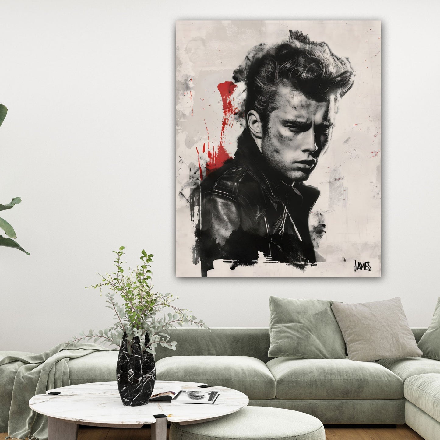 Ritratto James bianco nero uomo ribelle giacca pelle quadro