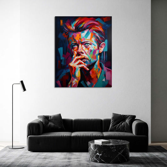 Ritratto pop art geometrico di Bowie colorato quadro