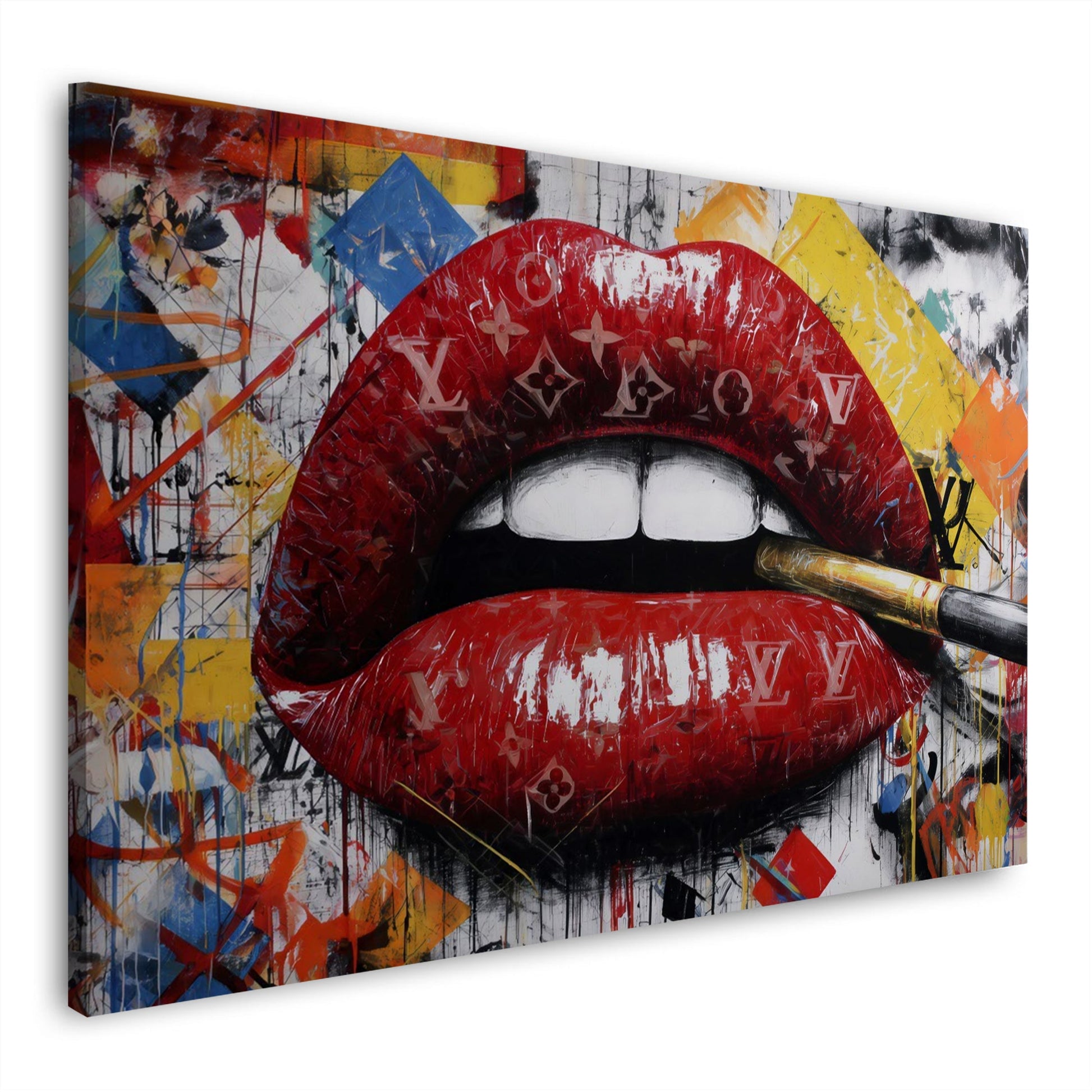 Labbra rosse con design di lusso nella Pop Art quadro