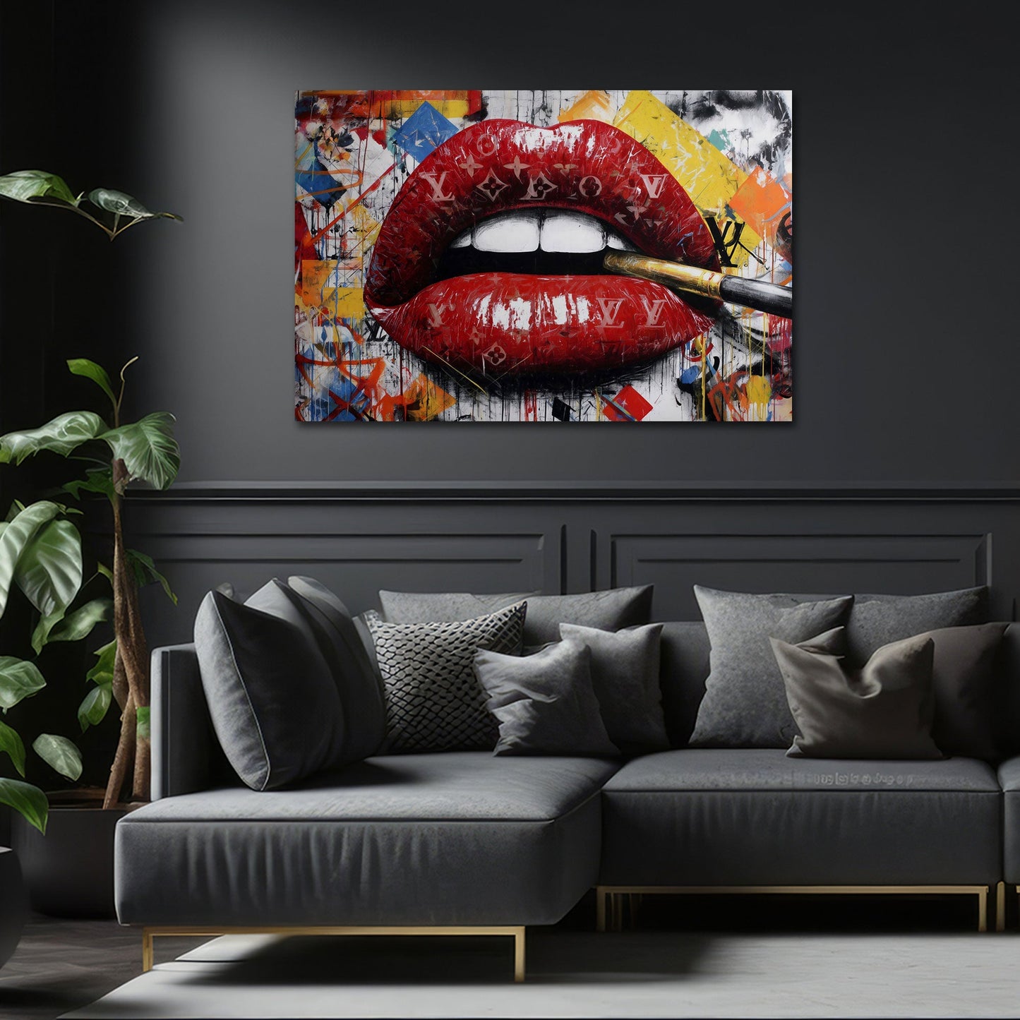 Labbra rosse con design di lusso nella Pop Art quadro