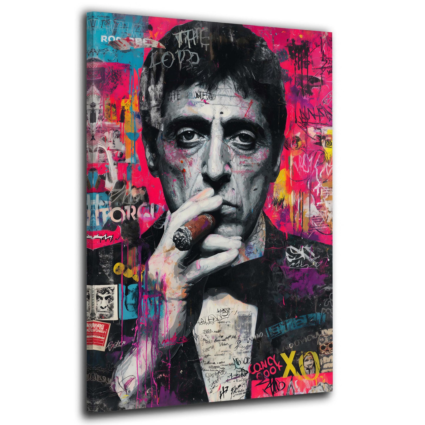 Scarface in stile pop art graffiti ritratto intenso neon quadro