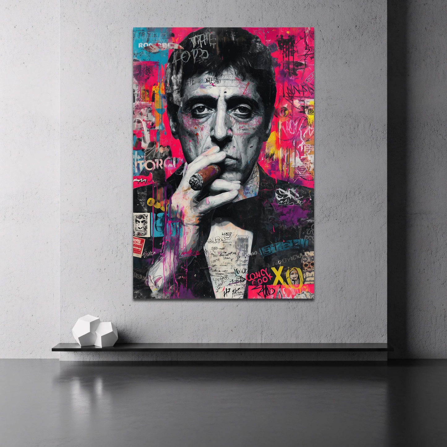 Scarface in stile pop art graffiti ritratto intenso neon quadro