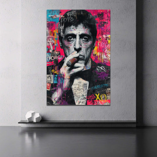 Scarface in stile pop art graffiti ritratto intenso neon quadro