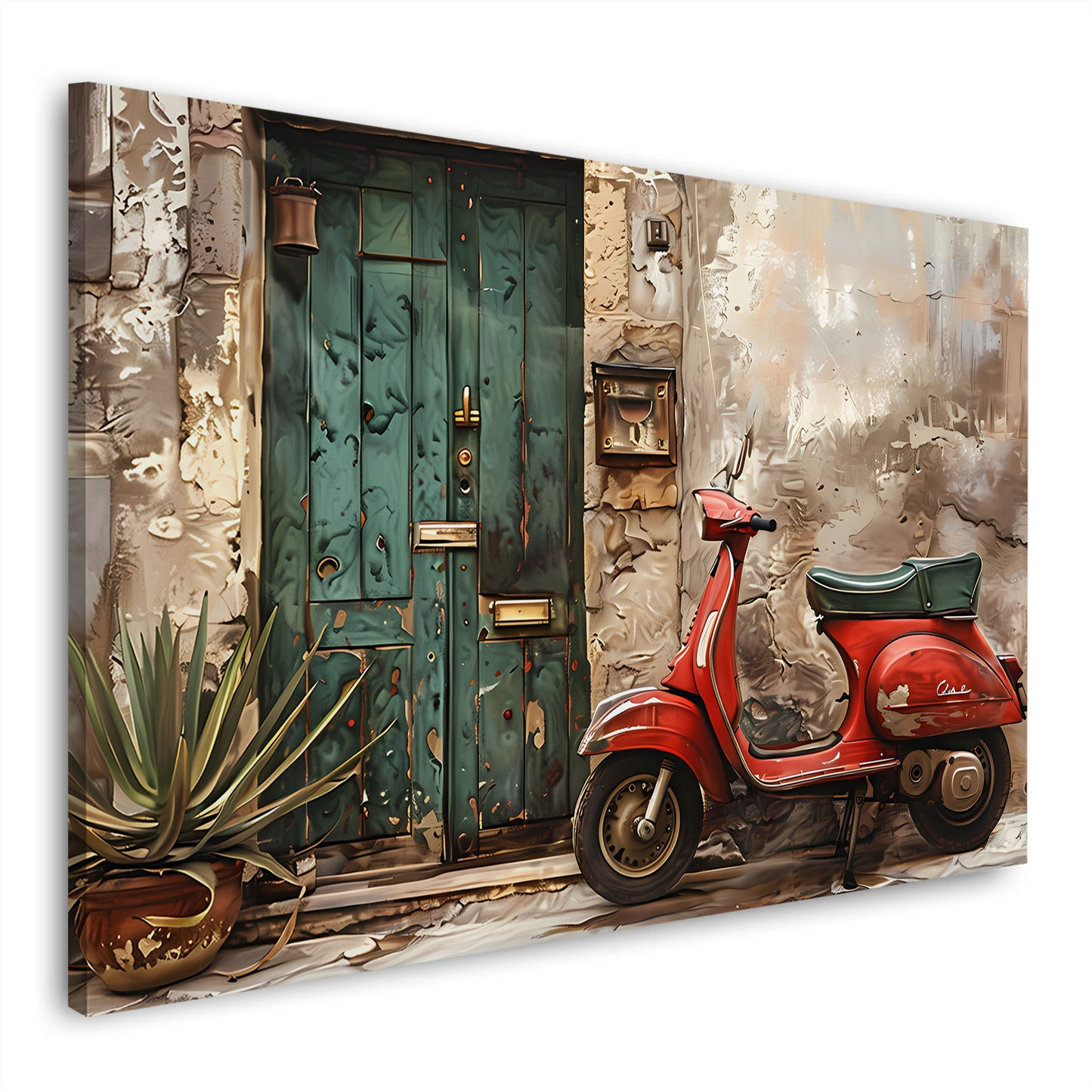 Scena italiana con Vespa rossa e porta verde quadro