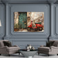Scena italiana con Vespa rossa e porta verde quadro