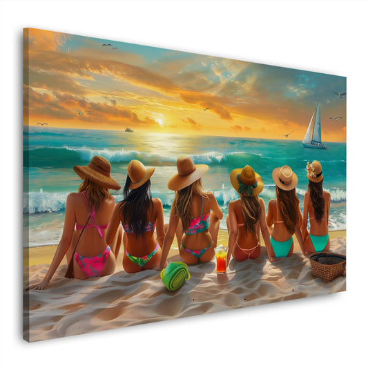 Scena spiaggia donne colorata con colori intensi quadro