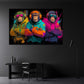 Scimmie con felpe colorate e cuffie stile pop art neon quadro