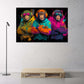 Scimmie con felpe colorate e cuffie stile pop art neon quadro