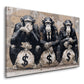 Scimpanzé uomini d'affari con sacchi di dollari graffiti quadro