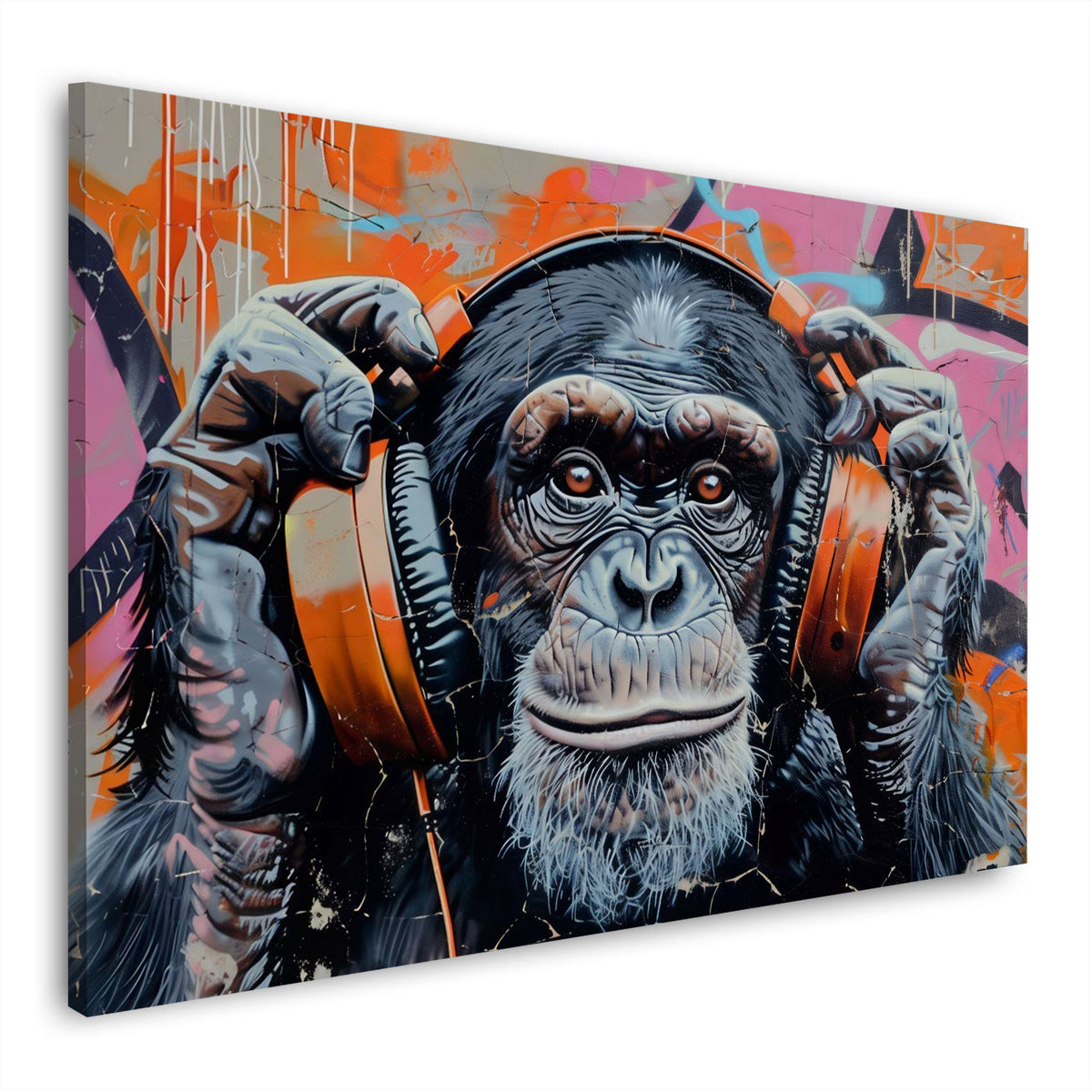 Scimpanzé amante della musica con cuffie Street Art quadro