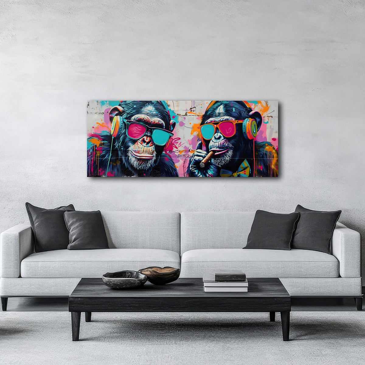Scimpanzé con occhiali da sole colorati panorama quadro