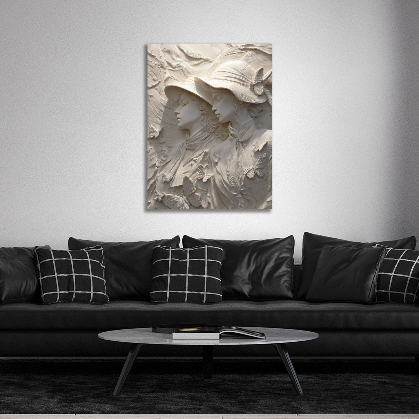 Scultura donne farfalle rilievo elegante arte quadro