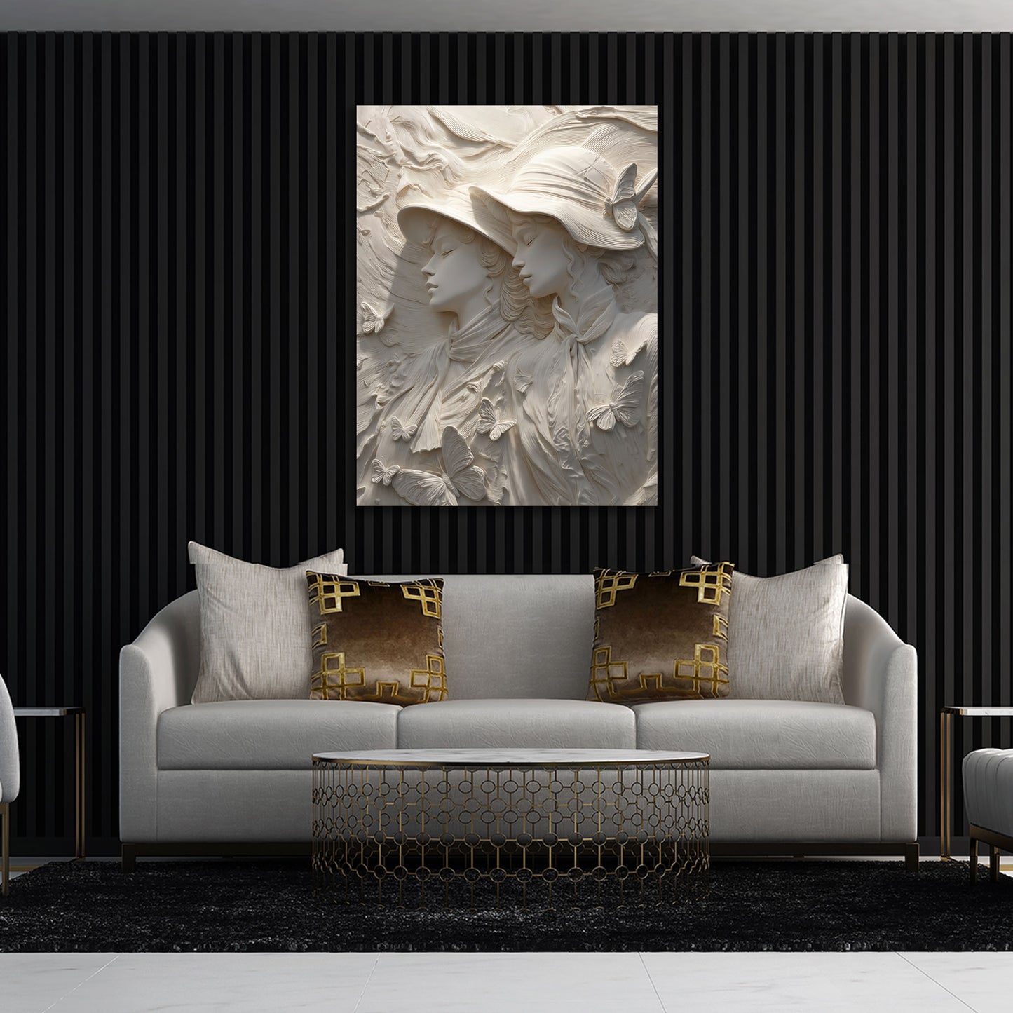 Scultura donne farfalle rilievo elegante arte quadro