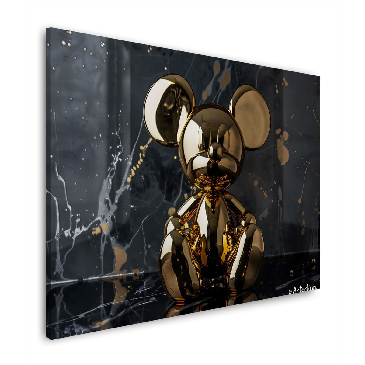 Scultura dorata di topo su marmo nero decorativo quadro