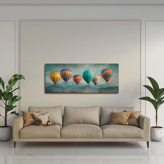 Quadro panorama mongolfiere blu in soggiorno