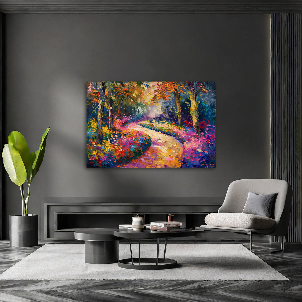 Quadro sentiero impressionista in soggiorno