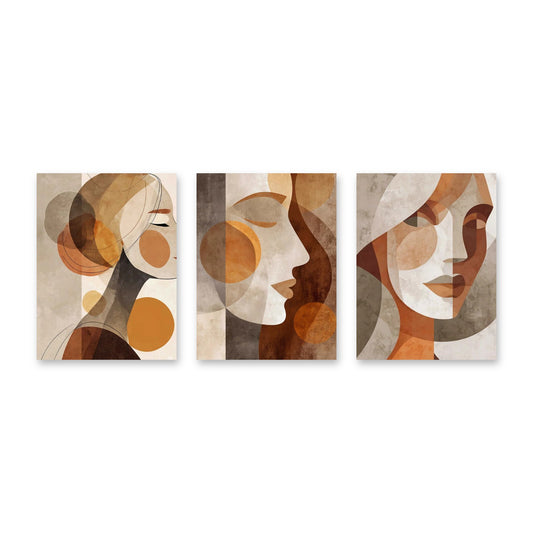 Set di 3 quadri Volti femminili astratti – tre stampe su tela