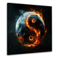 Simbolo Yin Yang con fuoco e luna su sfondo nero quadro