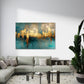 Skyline astratta oro turchese con colori intensi quadro