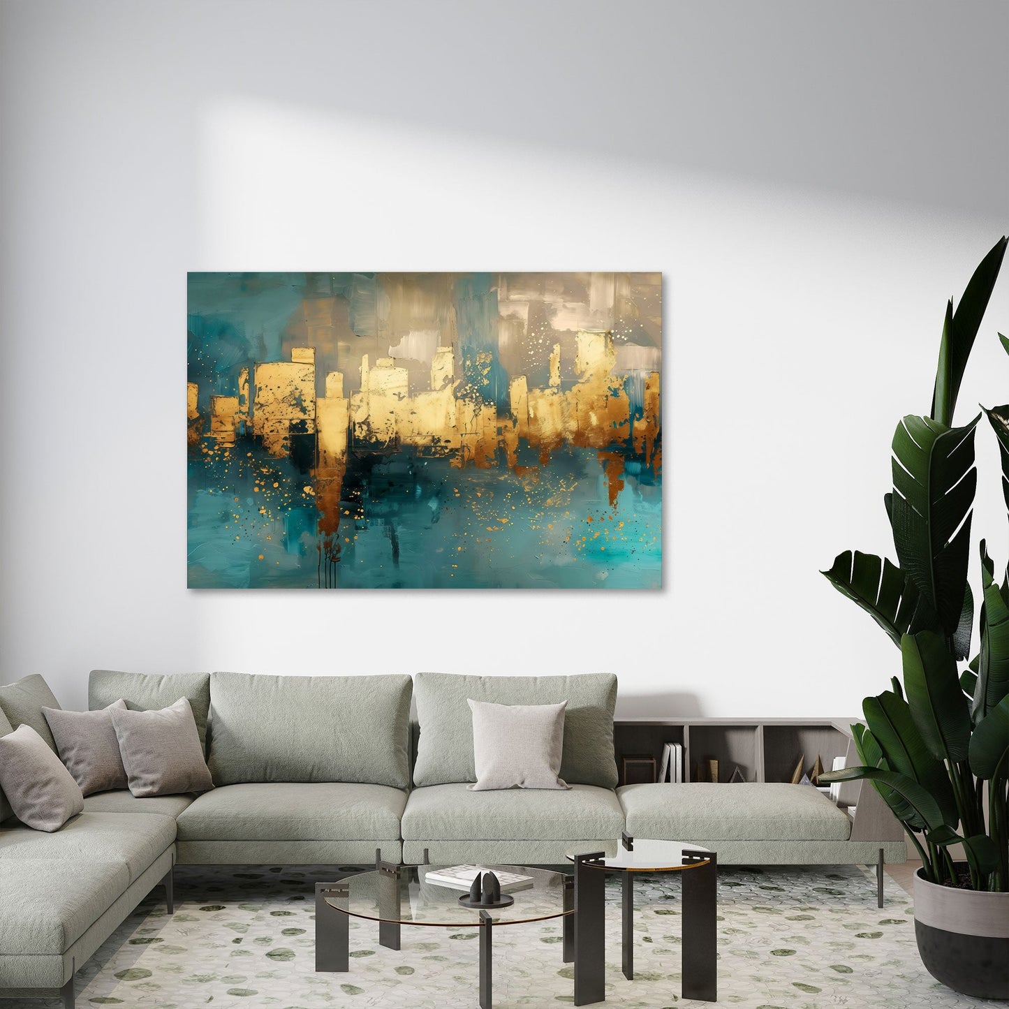 Skyline astratta oro turchese con colori intensi quadro