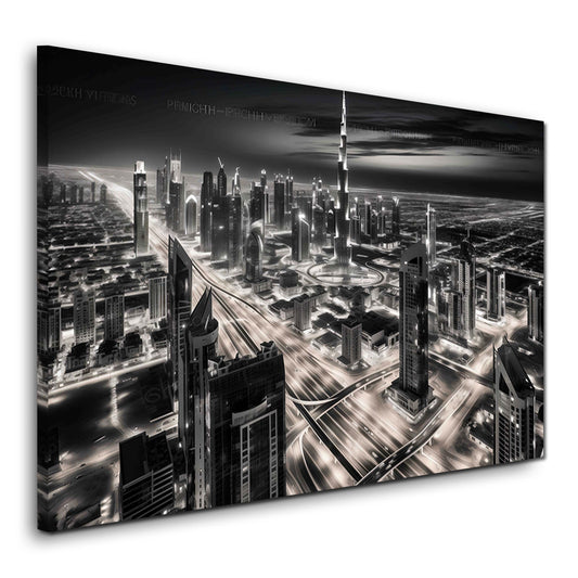 Skyline del Burj Khalifa a Dubai in bianco e nero di notte quadro