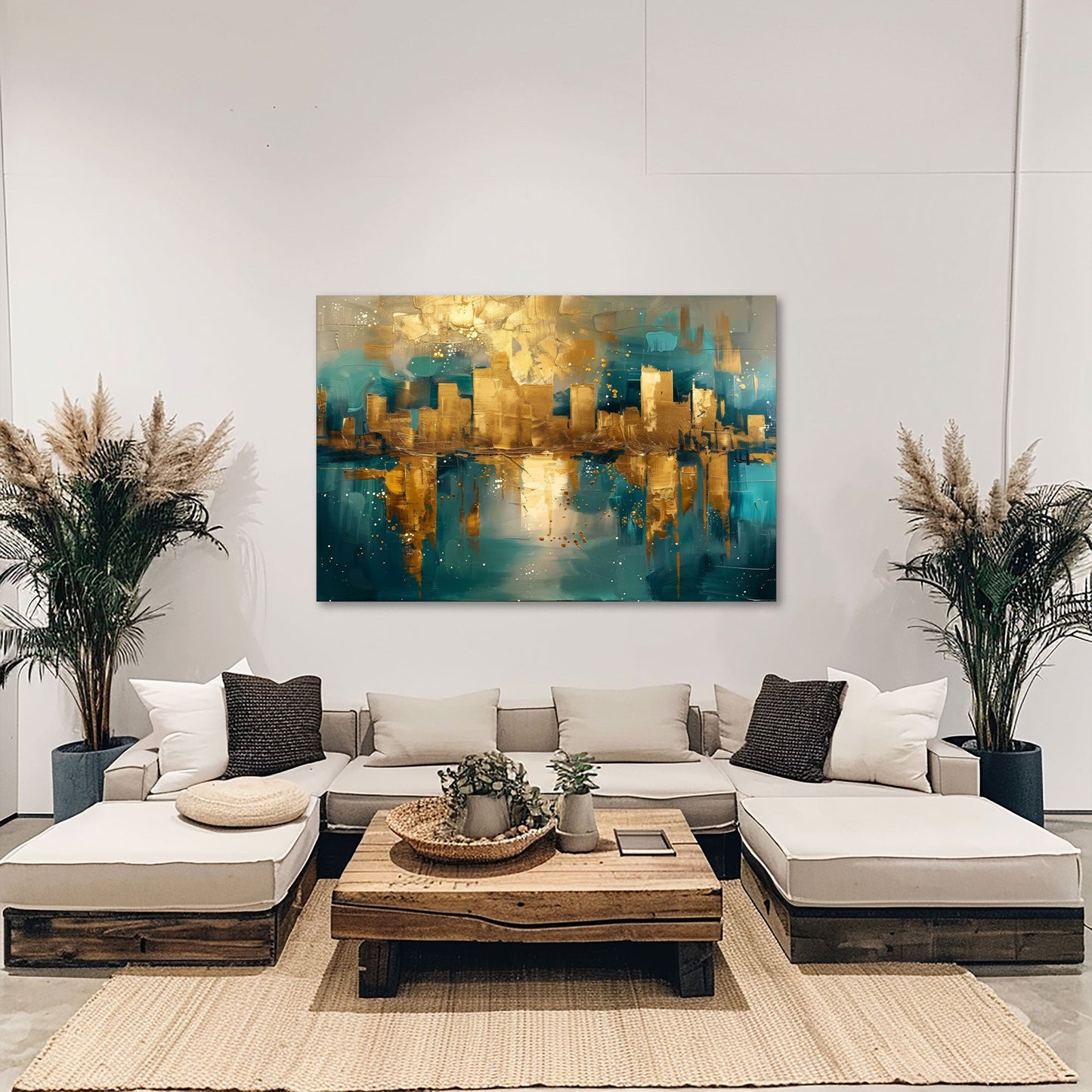 Skyline oro dipinto urbano in stile contemporaneo quadro