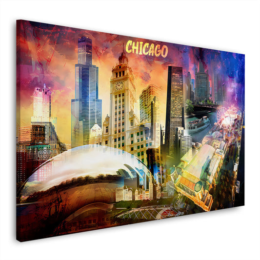 Skyline pop art colorata Chicago USA architettura quadro