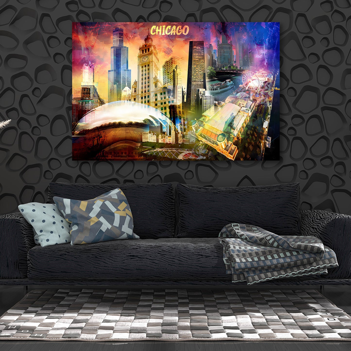 Skyline pop art colorata Chicago USA architettura quadro
