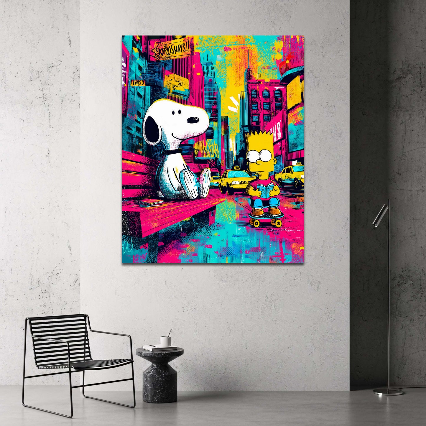 Snoopy e Bart Simpson nella New York pop art graffiti quadro