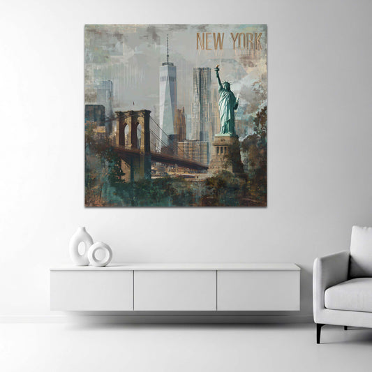 Statua della Libertà a New York con il Ponte di Brooklyn quadro