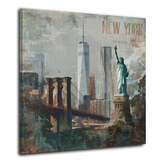 Statua della Libertà a New York con il Ponte di Brooklyn quadro