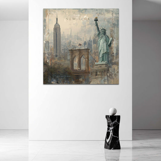 Statua della Libertà skyline di New York Ponte di Brooklyn quadro