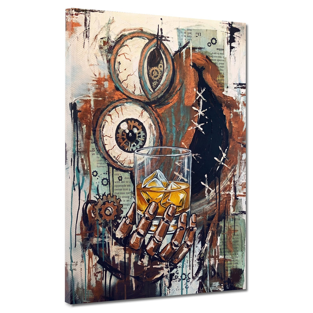 Steampunk Teschio Whisky Ingranaggi Abstract moderno quadro
