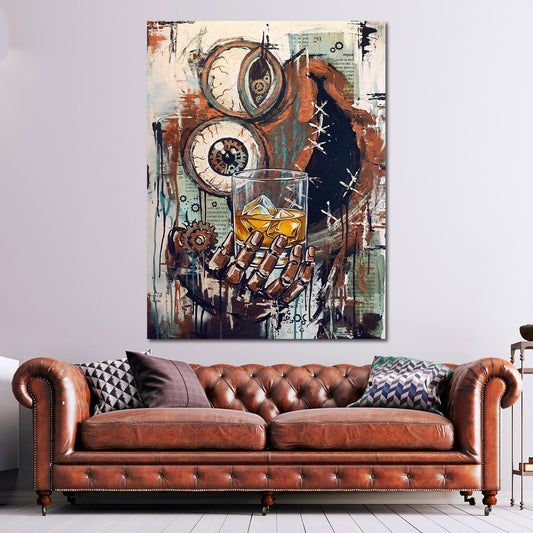 Steampunk Teschio Whisky Ingranaggi Abstract moderno quadro