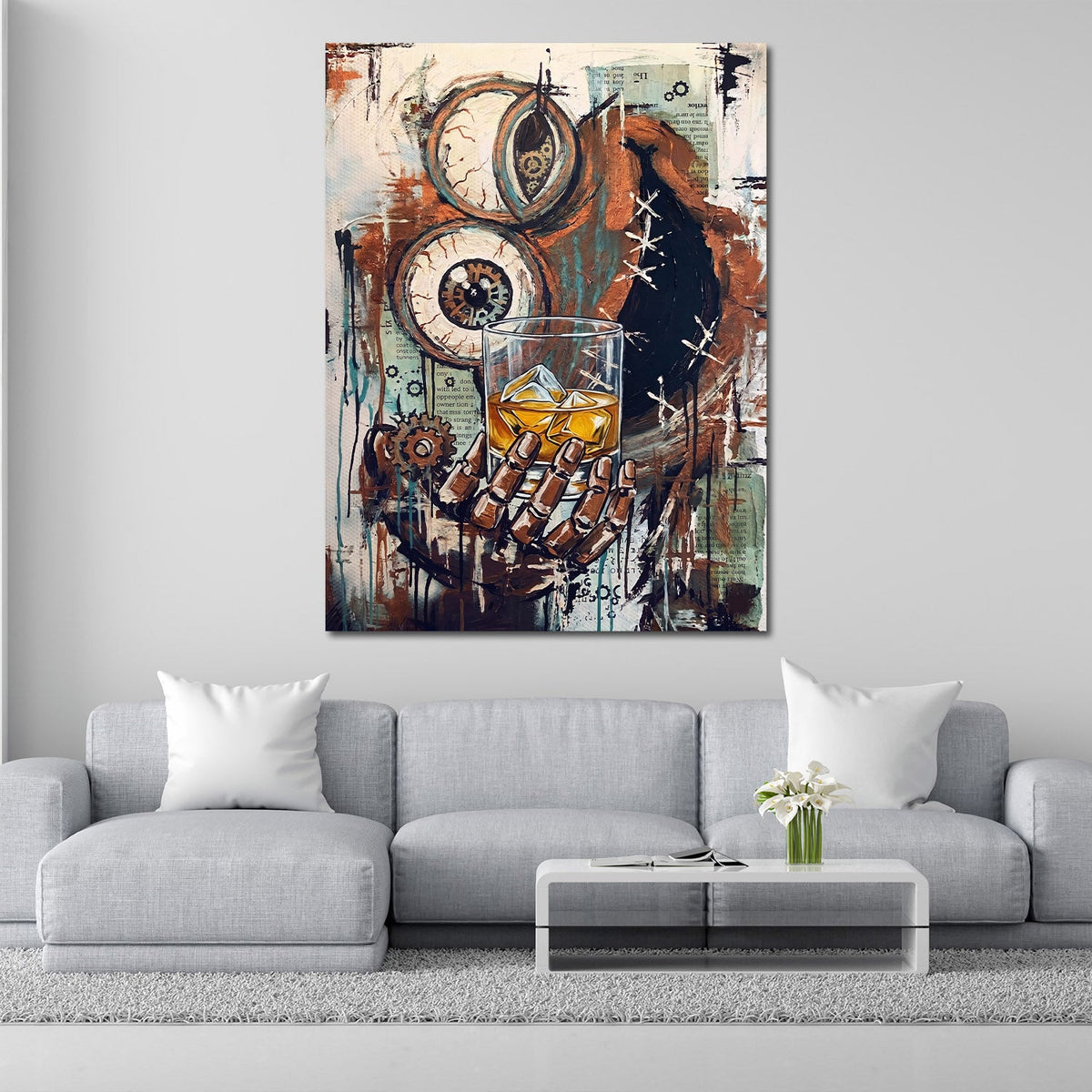 Steampunk Teschio Whisky Ingranaggi Abstract moderno quadro